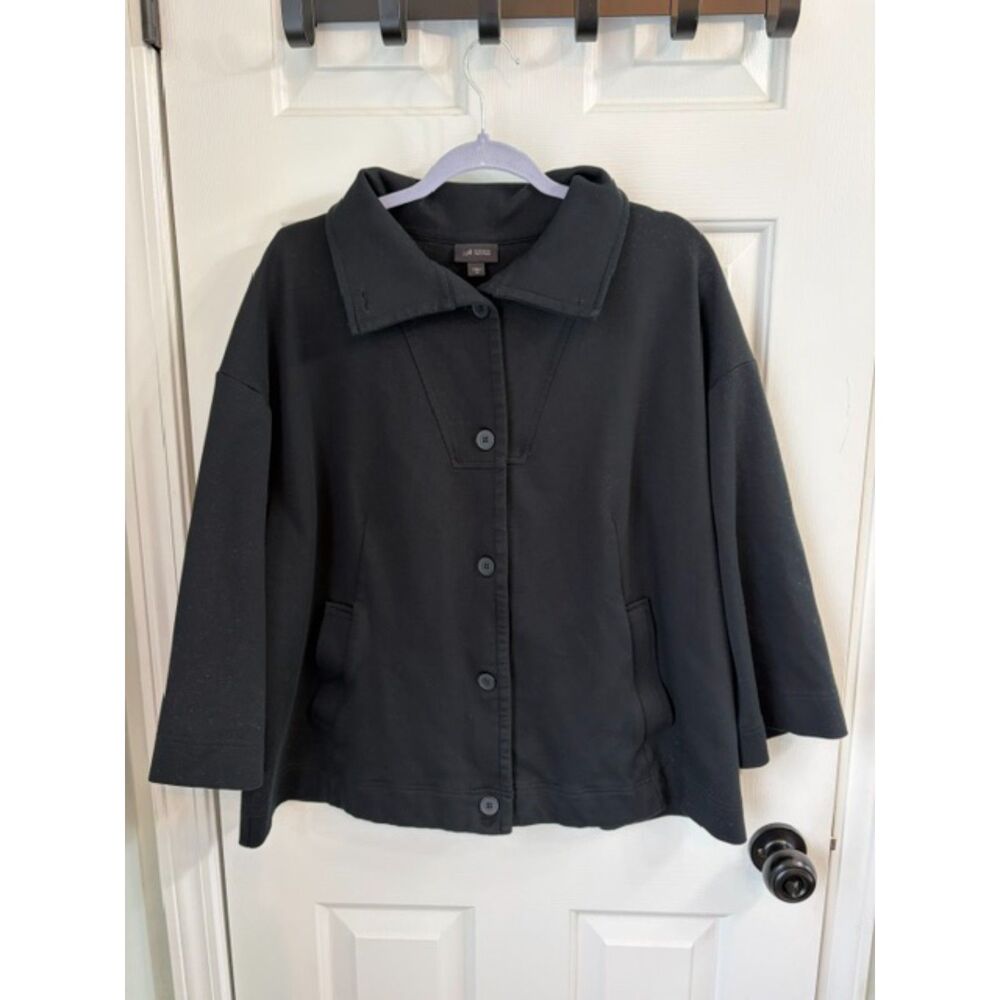 J. Jill Wearever Collection Black Knit Warm Cardigan Jacket Cotton Size XL